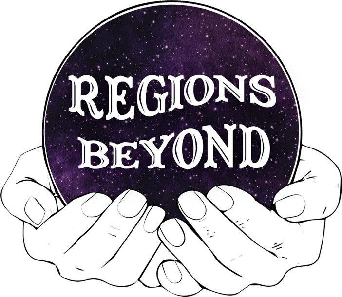 A person holding a ball with the words regions beyond written on it.